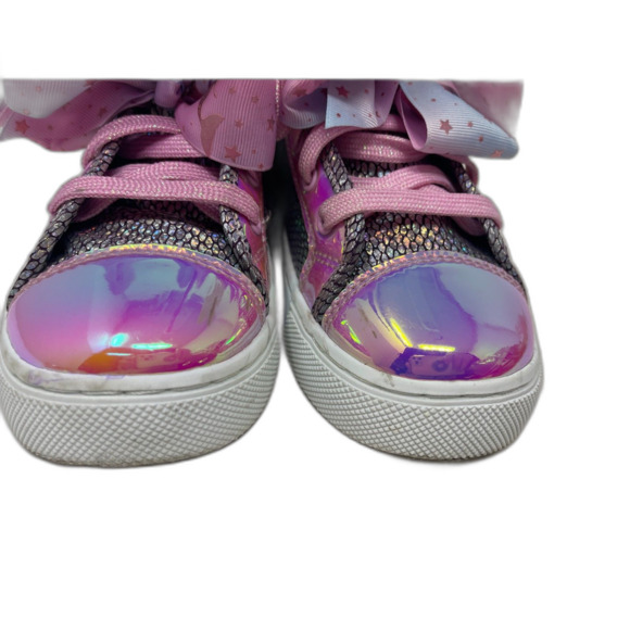Justice Girl's Bow Silver & Pink Shimmer Glitter Sneakers Shoes Lace Up Size 4 - Picture 10 of 10